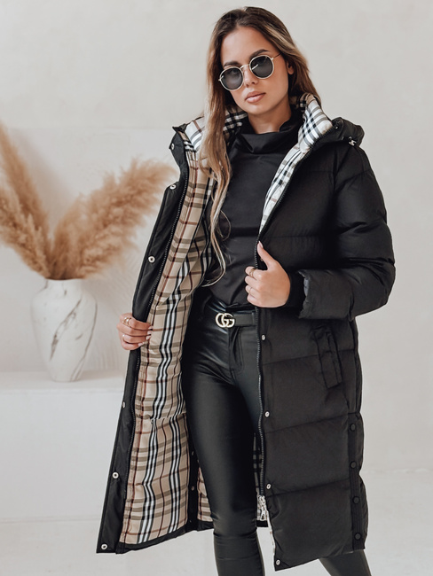 WINTERMISS Damen Winter lange Steppjacke mit Kapuze schwarz Dstreet TY4967