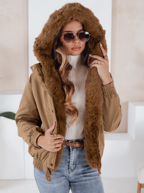 Damen Winterjacke VESSADA kurz mit Fell hellbraun Dstreet TY5061