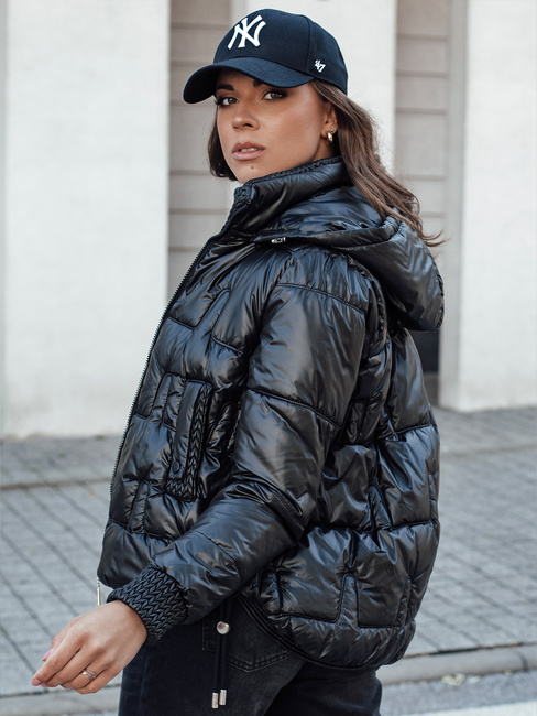 Damen FASHWARM kurze Steppjacke mit Kapuze schwarz Dstreet TY4640