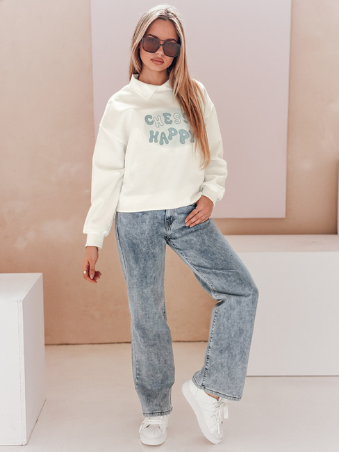 Damen Sweatshirt in Übergröße bedruckt HAPIRES weiß Dstreet BY1484