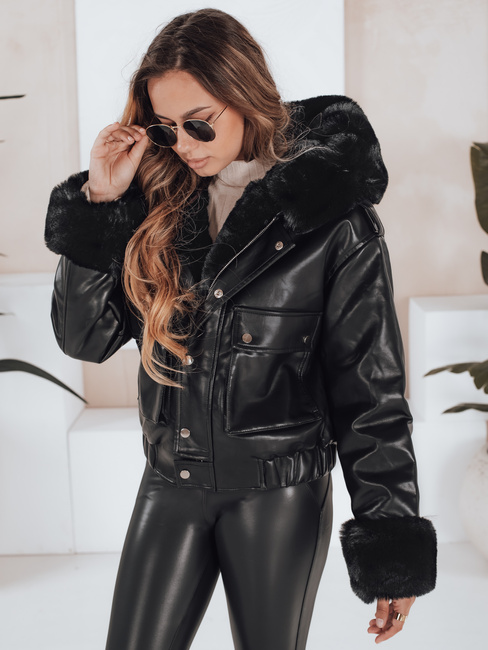 Damen Lederjacke mit Kunstfell schwarz Dstreet TY5128