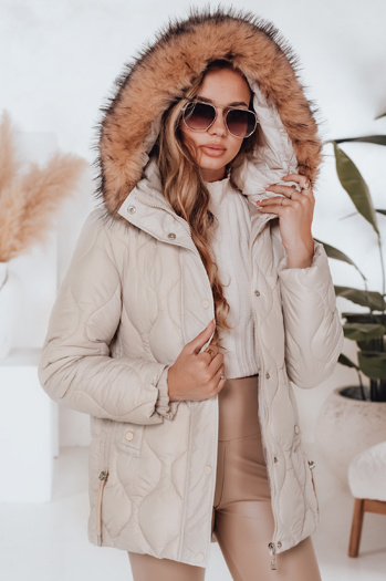 Damen Winterjacke LUMORE gesteppt mit Kapuze hellbeige Dstreet TY5012