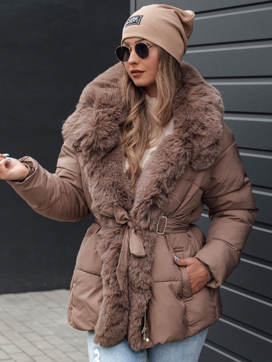 Damen Winterjacke FURSOFT Steppjacke mit Kapuze dunkelbeige Dstreet TY4669