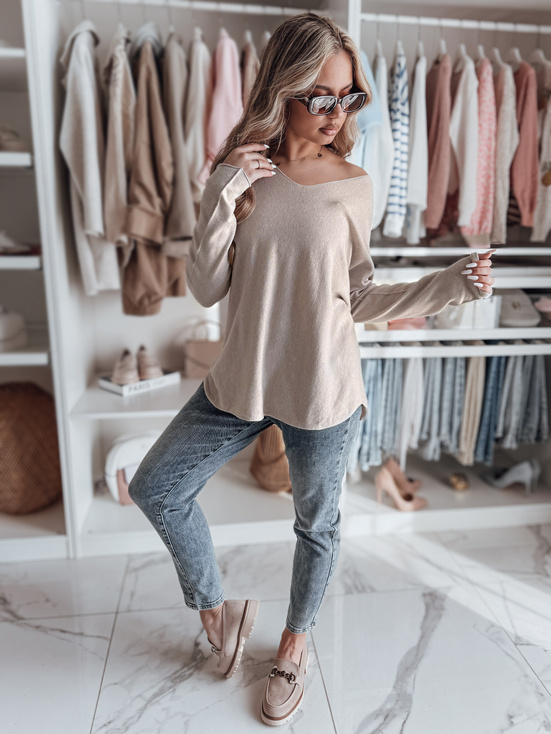 Damen Einheitsgröße langer Pullover SOFTIL beige Dstreet MY2441