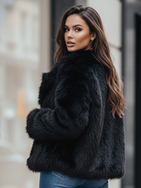 Kurzer schwarzer Damen-Pelzmantel ZARAFIA Dstreet TY5117z