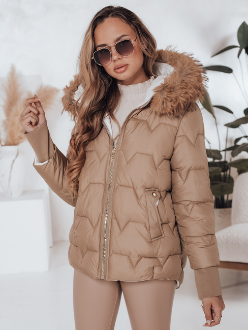 SNOWMISS Damen Winterjacke gesteppt beige mit Kapuze Dstreet TY5000