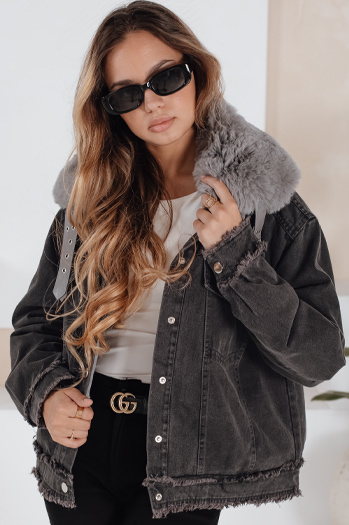 Damen FURDENIM Jeansjacke mit Kunstfell dunkelgrau Dstreet TY5185