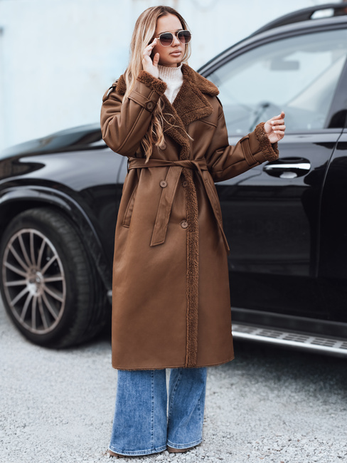 Damen Wintermantel CHICFROST lang braun Leder Dstreet TY4992