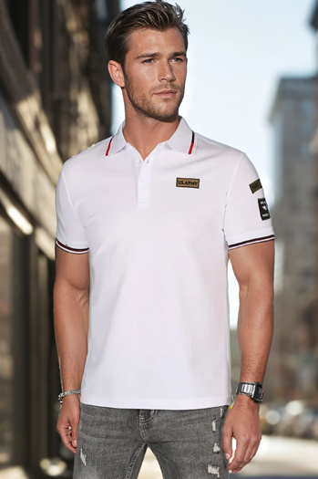 Herren-Poloshirt mit Aufnähern weiß Dstreet PX0635