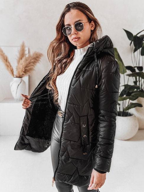 Gesteppte Damen Winterjacke mit Kapuze schwarz Dstreet TY5089