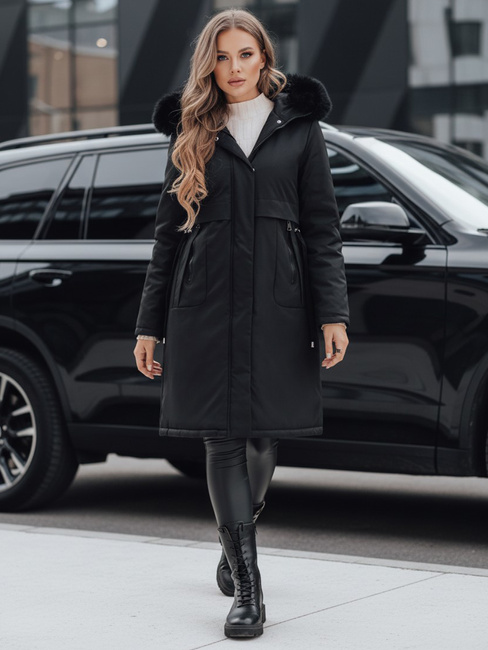 Damen Winter Parka Jacke mit Pelz schwarz Dstreet TY5113