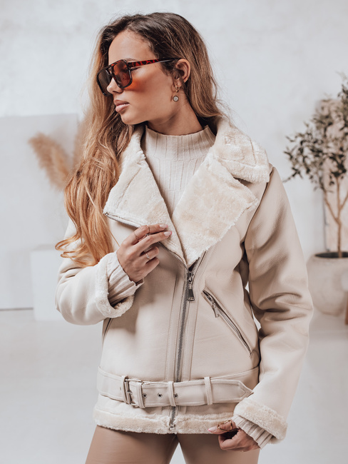 NORFDIMA Damen Lederjacke mit Schafsfell weiß Dstreet TY4735