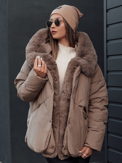 LUNAVI Damen Winterjacke gesteppt mit Fell beige Dstreet TY4666_1