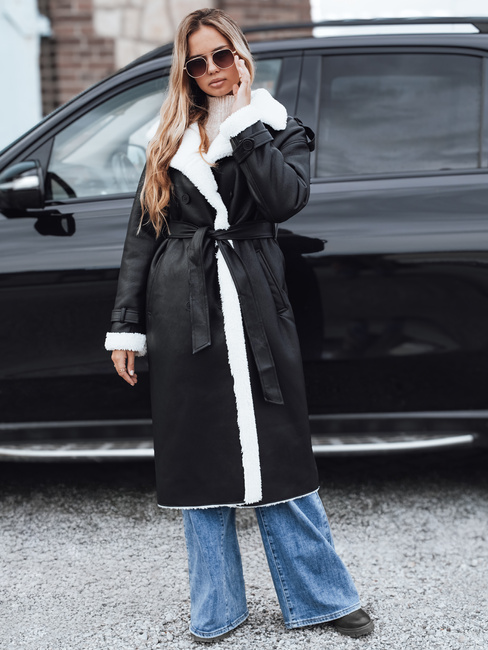 Damen Wintermantel CHICFROST lang schwarz Leder Dstreet TY4991