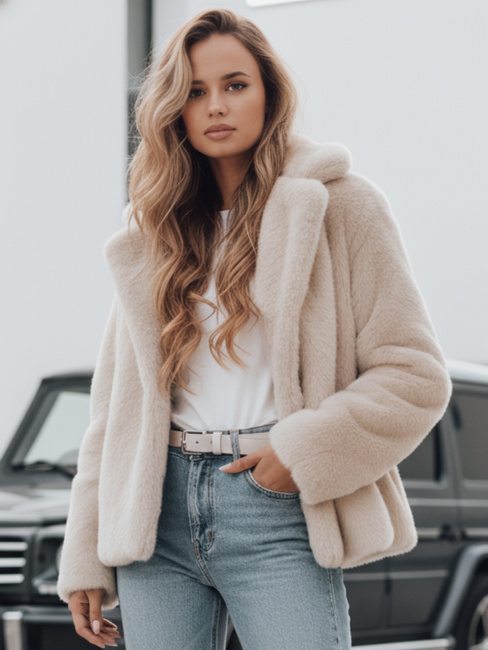 Damen Pelzmantel GLAMFLUFFY kurz beige Dstreet TY4984