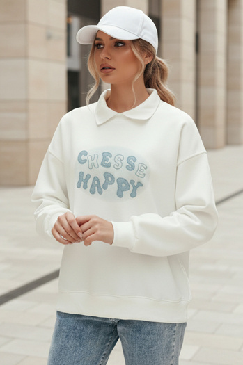 Damen Sweatshirt in Übergröße bedruckt HAPIRES weiß Dstreet BY1484