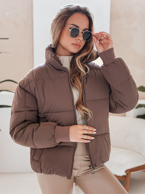 Kurze Damen-Winter-Steppjacke VIBEGIRL dunkelbeige Dstreet TY4945