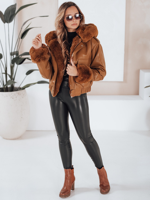 Damen Lederjacke mit Fell braun Dstreet TY5129