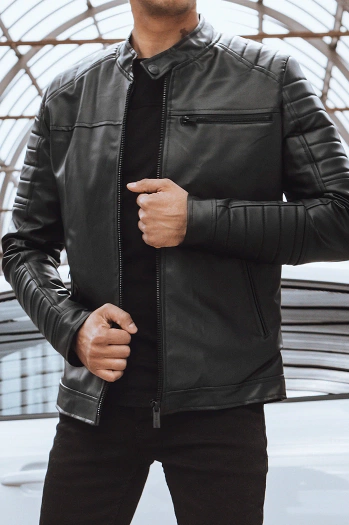 Herren Kunstleder Jacke Schwarz Dstreet TX4229