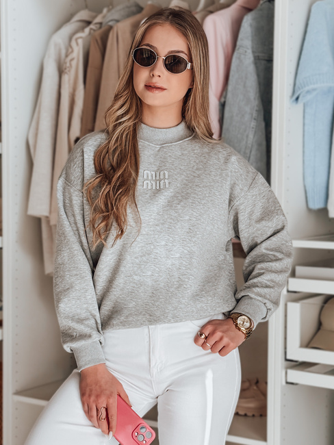 Damen Sweatshirt in Übergröße mit LOVASON Aufnäher grau Dstreet BY1419