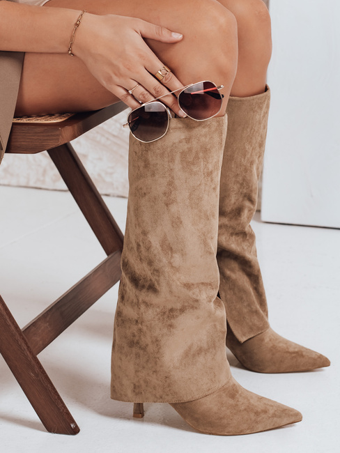 Damenstiefel aus Wildleder mit breitem khakifarbenem Schaft Dstreet ZY1099