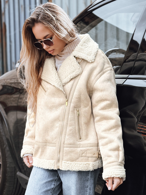 Damen Schafsfell Ramones Jacke beige Dstreet TY5245