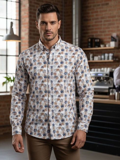 Weißes Herrenhemd mit Blumenmuster Dstreet DX2645