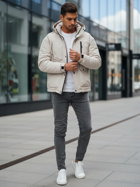 Herren Winterjacke mit Kapuze hellbeige Dstreet TX5109