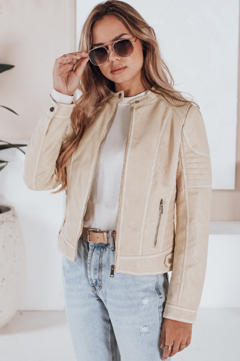 Damen Leder Ramones Jacke ROCKMISS beige Dstreet TY5226