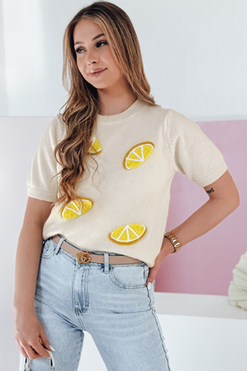 Damen Oversize-Pullover mit Zitronen Zitrone beige Dstreet MY2476