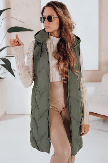 Lange gesteppte Damenweste mit Kapuze grün Dstreet TY5097