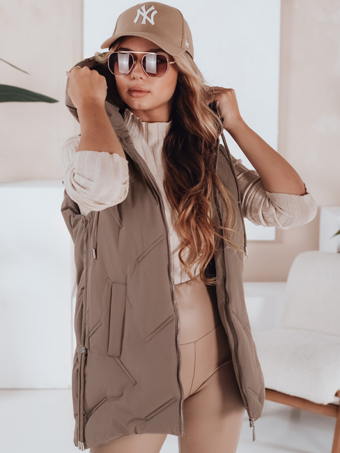 Damen Steppweste mit Kapuze dunkelbeige Dstreet TY5109