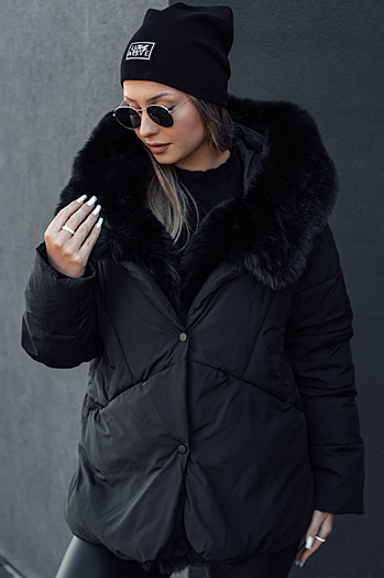 LUNAVI Damen Winterjacke gesteppt mit Pelz schwarz Dstreet TY4667