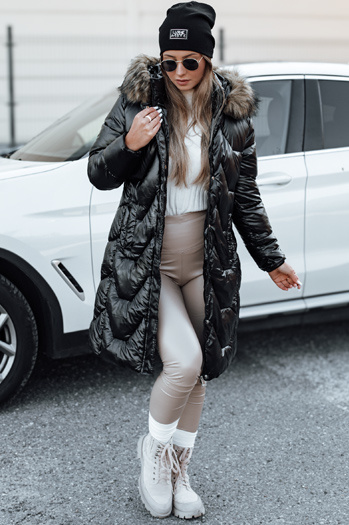 Damen Winterjacke ELECIO lang gesteppt mit Kapuze schwarz Dstreet TY4681