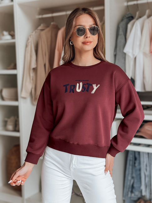 Damen Sweatshirt in Übergröße mit Stickerei SOFTRUS burgunderrot Dstreet BY1407