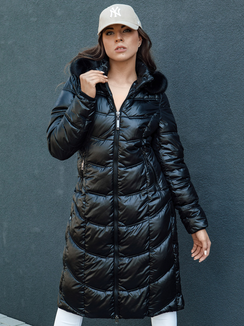 Damen gesteppte CRYSTAL Winterjacke mit Kapuze schwarz Dstreet TY4502