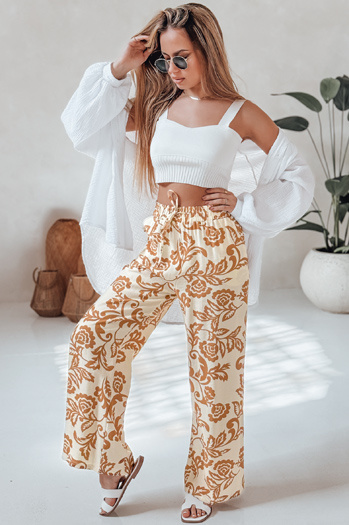 Weit geschnittene Damenhose mit Blumenmuster LOVEGARDEN camel Dstreet UY2657