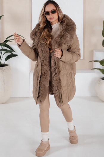 Damen Winterjacke MORISIO lang gesteppt mit Kapuze beige Dstreet TY5183