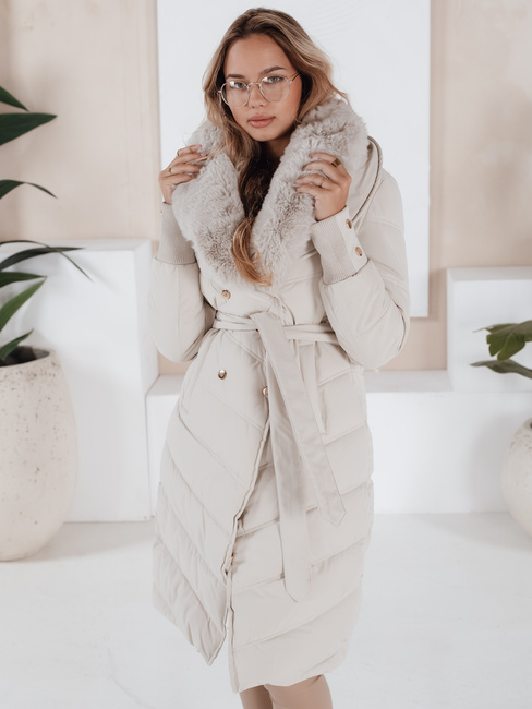 Gesteppte Damen Winterjacke mit Pelz ecru Dstreet TY5078