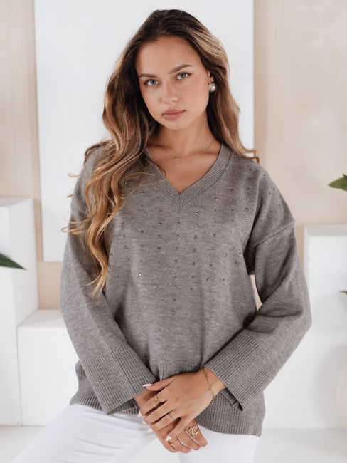 Damen Pullover mit V-Ausschnitt VERALIA grau Dstreet MY2519