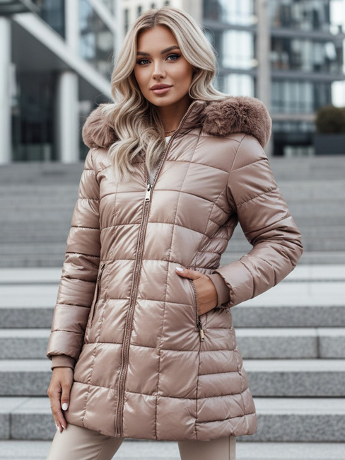 WINTERZIP Damen Steppwinterjacke mit Kapuze beige Dstreet TY4567