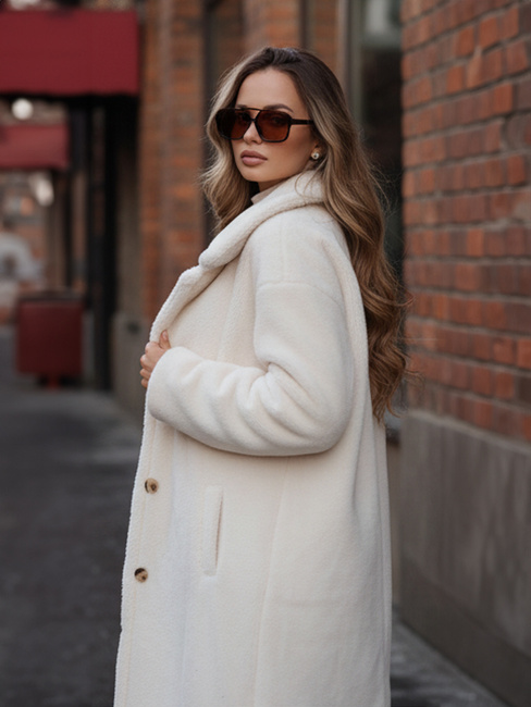 Damen Wintermantel Teddyfell lang Creme Dstreet NY0750z