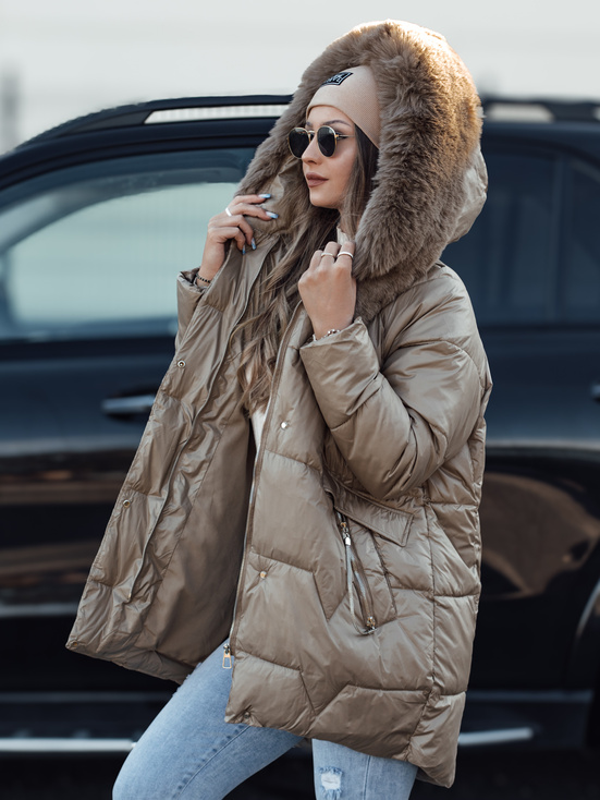 Damen FROSTYFIT gesteppte Winterjacke mit Kapuze beige Dstreet TY4676