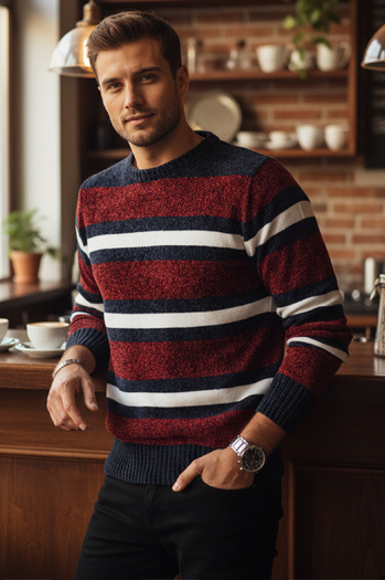 Gestreifter Herren-Pullover rot Dstreet WX2264