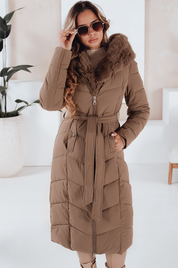 Damen Winter lange Steppjacke mit Pelz camel Dstreet TY5086