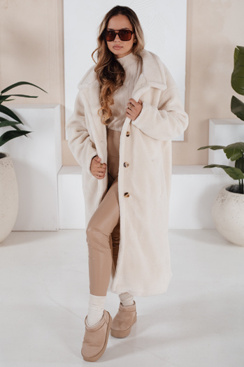 Damen Wintermantel Teddyfell lang Creme Dstreet NY0750