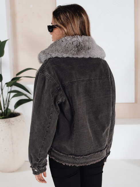 Damen FURDENIM Jeansjacke mit Kunstfell dunkelgrau Dstreet TY5185
