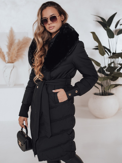 Damen gesteppte Winterjacke mit Kunstpelz schwarz Dstreet TY5076