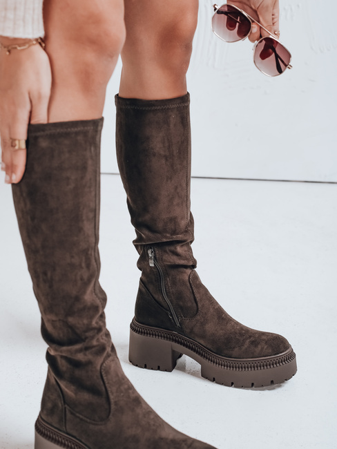 Damenstiefel aus Wildleder mit dicker Sohle braun Dstreet ZY1110