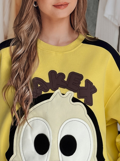 Damen Sweatshirt in Übergröße mit Aufnähern CUTE MAKEX gelb Dstreet BY1489